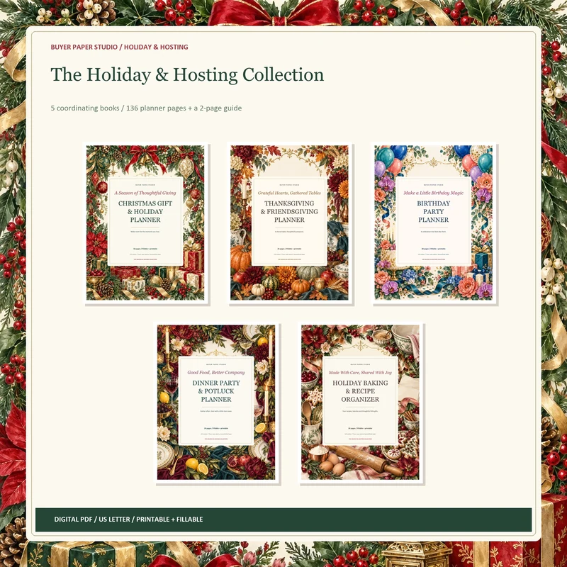 Five actual planner covers. 136 planner pages plus a two-page start guide.