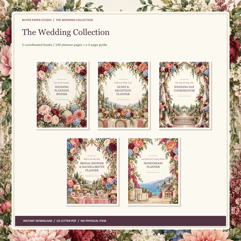 Five actual planner covers; 140 planner pages plus a two-page start guide.